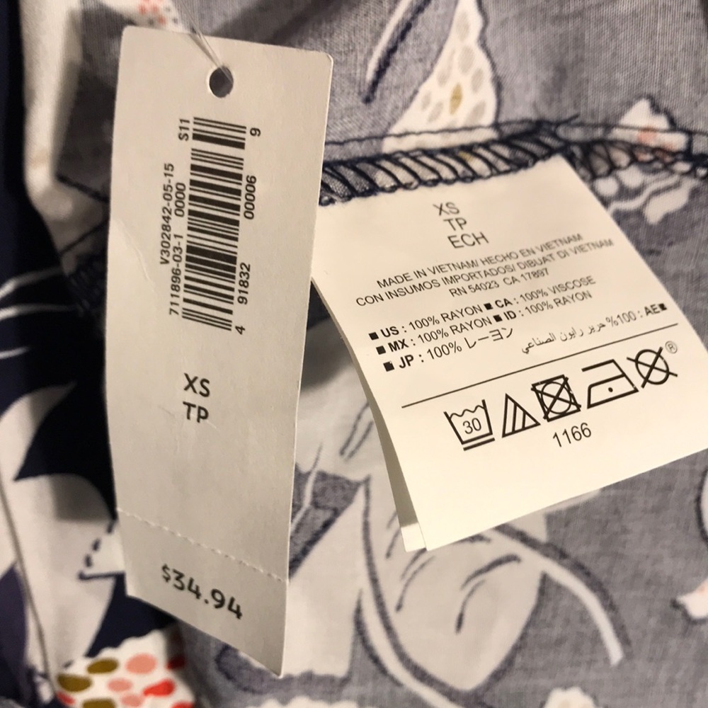 NWT XS Old Navy Blue & White Bird Blouse Dress - Picture 8 of 8
